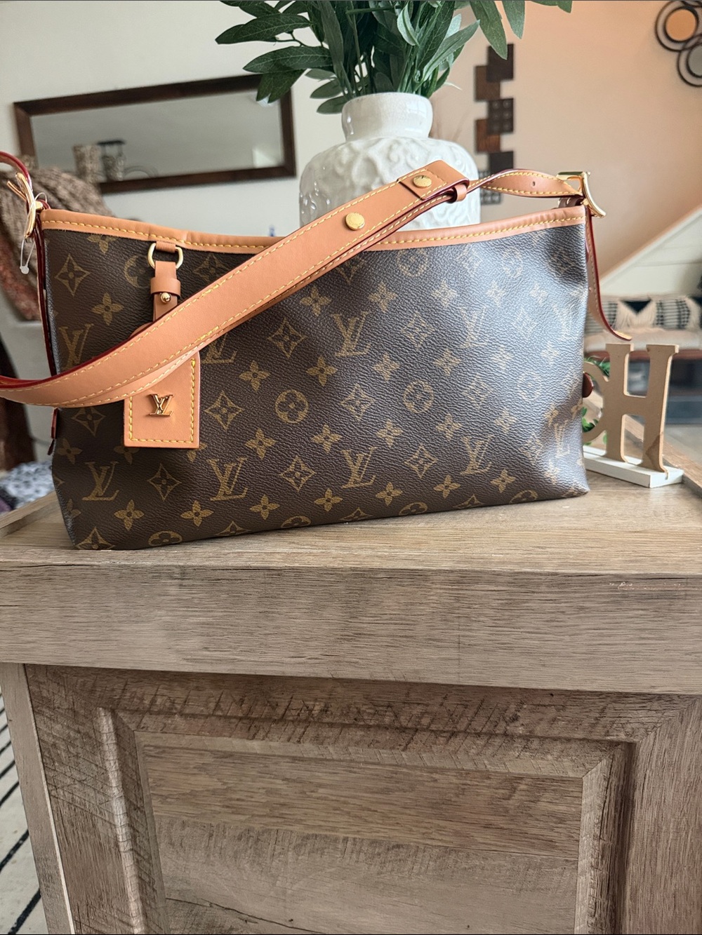 Louis Vuitton Brown Monogram Shoulder Bag with Vachetta Strap